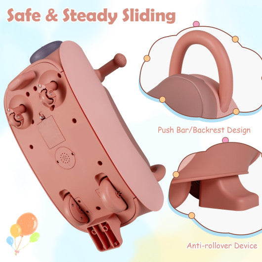 Kids Ride On Push Car with Headlight Music & Under Seat Storage for 18-36 Months-Pink