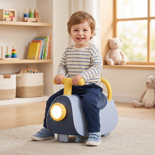 Kids Ride On Push Car with Headlight Music & Under Seat Storage for 18-36 Months-Blue
