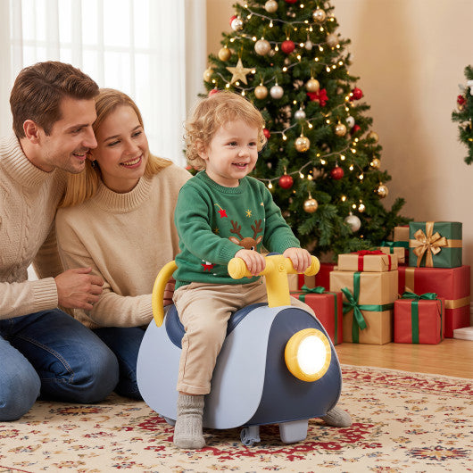 Kids Ride On Push Car with Headlight Music & Under Seat Storage for 18-36 Months-Blue