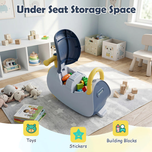 Kids Ride On Push Car with Headlight Music & Under Seat Storage for 18-36 Months-Blue