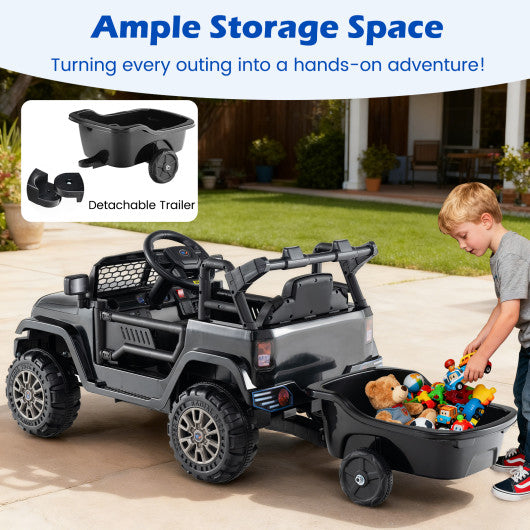 12V Kids Ride On UTV Car with Detachable Trailer-Black