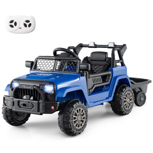 Kids Ride On UTV Car with Detachable Trailer 12V Battery Powered Ride On Truck-Navy