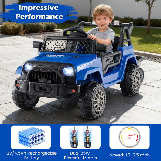 Kids Ride On UTV Car with Detachable Trailer 12V Battery Powered Ride On Truck-Navy