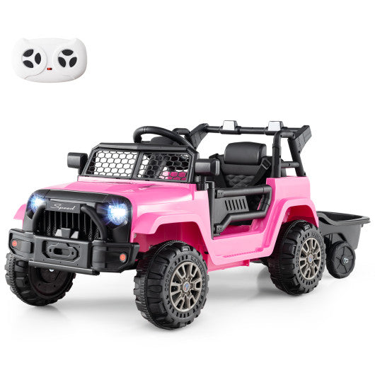 Kids Ride On UTV Car with Detachable Trailer 12V Battery Powered Ride On Truck-Pink
