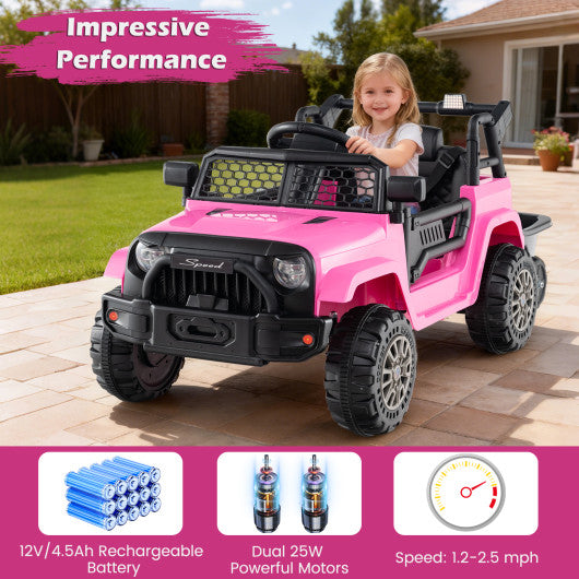 Kids Ride On UTV Car with Detachable Trailer 12V Battery Powered Ride On Truck-Pink