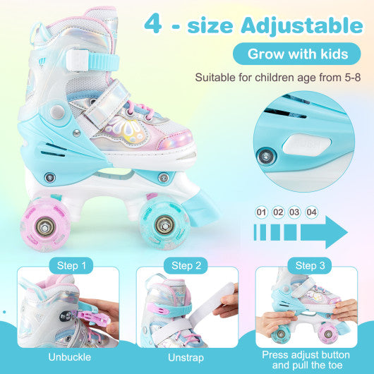 Kids Roller Skates 4 Sizes Adjustable Quad Skates with Light-up Wheels and Safety Protection-Navy