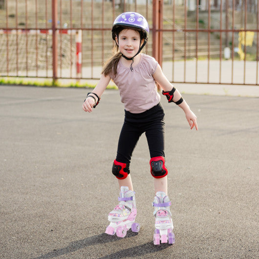 Kids Roller Skates 4 Sizes Adjustable Quad Skates with Light-up Wheels-Pink