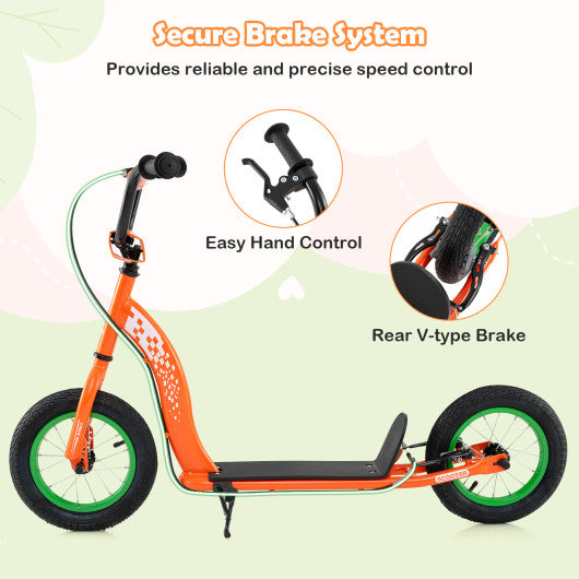 Kids Scooter Youth Kick Scooter with Adjustable Height Handlebar 12-Inch Inflatable Wheels-Orange