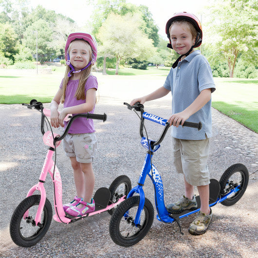 Kids Scooter Youth Kick Scooter with Adjustable Height Handlebar 12-Inch Inflatable Wheels-Navy
