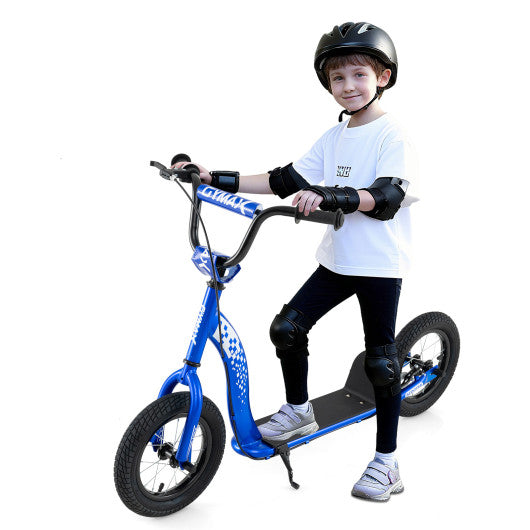 Kids Scooter Youth Kick Scooter with Adjustable Height Handlebar 12-Inch Inflatable Wheels-Navy