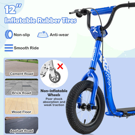 Kids Scooter Youth Kick Scooter with Adjustable Height Handlebar 12-Inch Inflatable Wheels-Navy