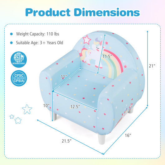 Kids Sofa with Breathable Spandex Fabric and High-density Sponge Filling for Boys and Girls-Blue