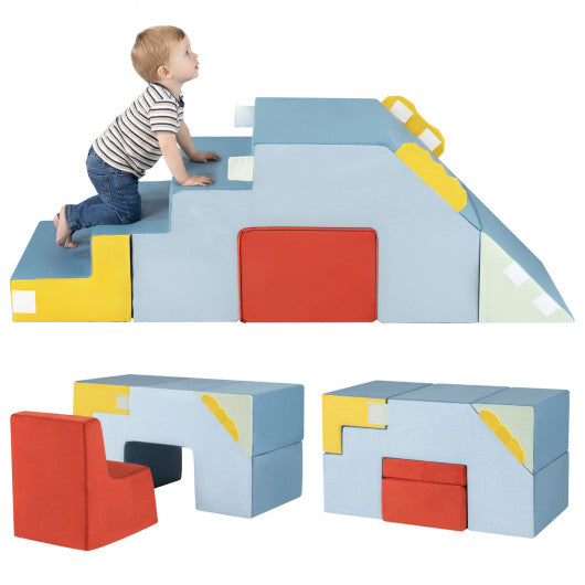 Kids Soft Foam Blocks with Velvet Covers Convertible Table and Chair Set-Blue
