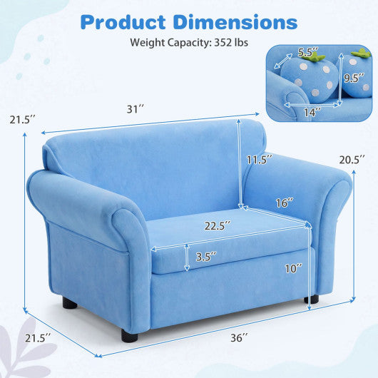 Kids Strawberry Armrest Chair Sofa with 2 Cute Strawberry Pillows-Light Blue