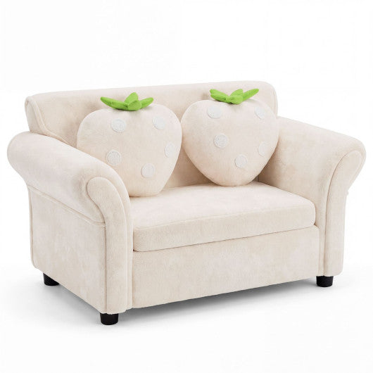 Kids Strawberry Armrest Chair Sofa with 2 Cute Strawberry Pillows-Beige