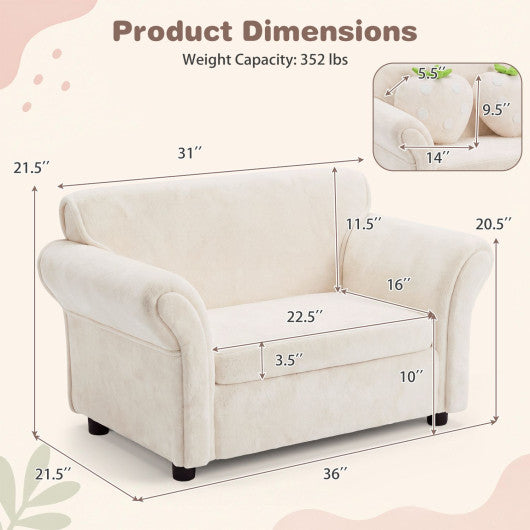 Kids Strawberry Armrest Chair Sofa with 2 Cute Strawberry Pillows-Beige