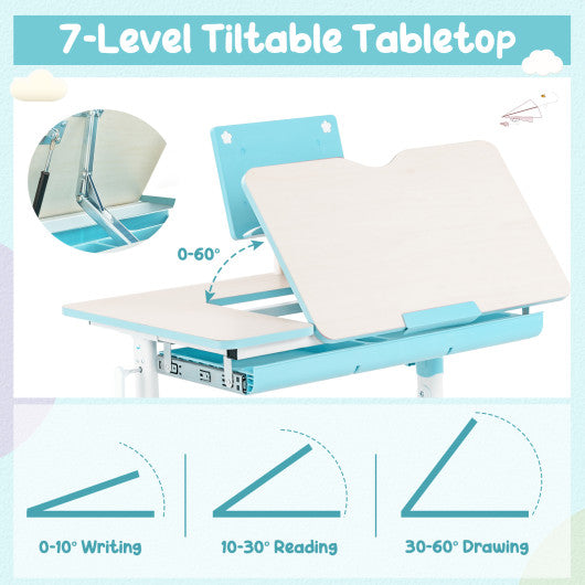 Height-Adjustable Kid's Study Desk and Chair Set-Blue
