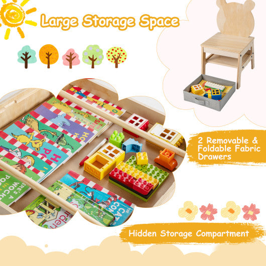 Kids Table and Chairs Set with Reversible Whiteboard-Panda-shaped