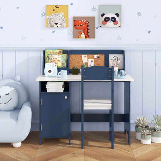 Kids Table and Chair Set with Bookshelf and Cabinet Study Table for Bedroom-Blue