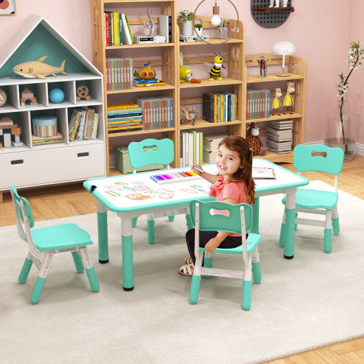 Kids Table and Chairs Set for 4 with Graffiti Desktop-Green