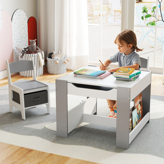 4 in 1 Kids Toddler Activity Table and Chairs Set with Reversible Tabletop-Grey