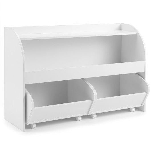 Kids Toy Storage Organizer with 2 Rolling Drawers & 3-Tier Bookshelf for Playroom-White