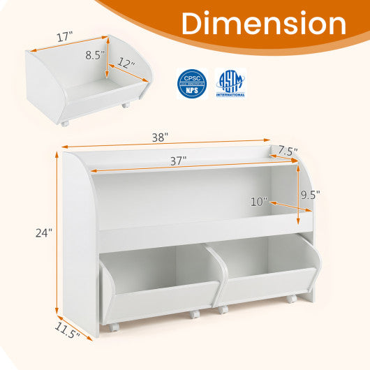 Kids Toy Storage Organizer with 2 Rolling Drawers & 3-Tier Bookshelf for Playroom-White