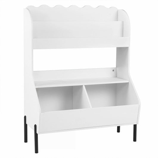 Kids Toy Storage Organizer Wooden Montessori Bookshelf with 2 Storage Bins-White