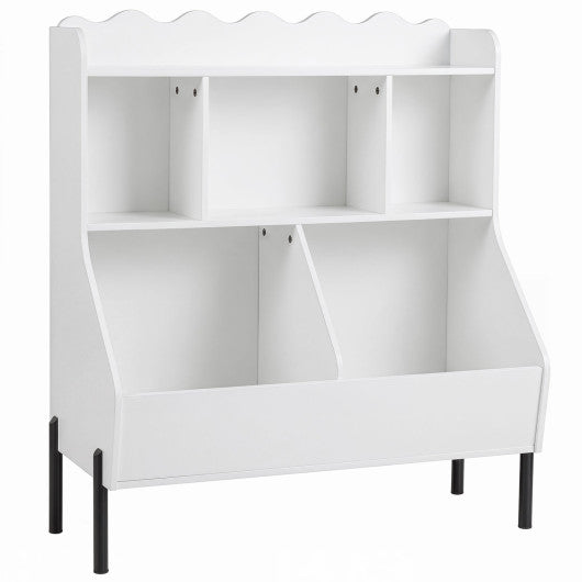 Kids Toy Storage Organizer Wooden Montessori Bookshelf with 5 Storage Cubes-White