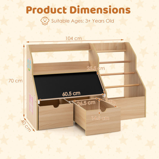 Kids Toy Storage Organizer with Flip-up Blackboard-Natural