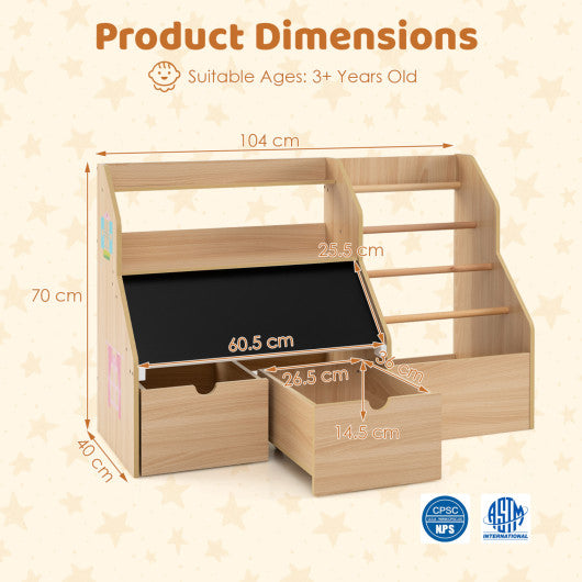 Kids Toy Storage Organizer with Flip-up Blackboard-Natural