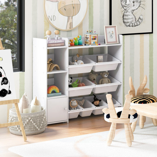 4-Tier Kids Toy Storage Organizer Bookshelf and Toy Storage Rack with Door-White