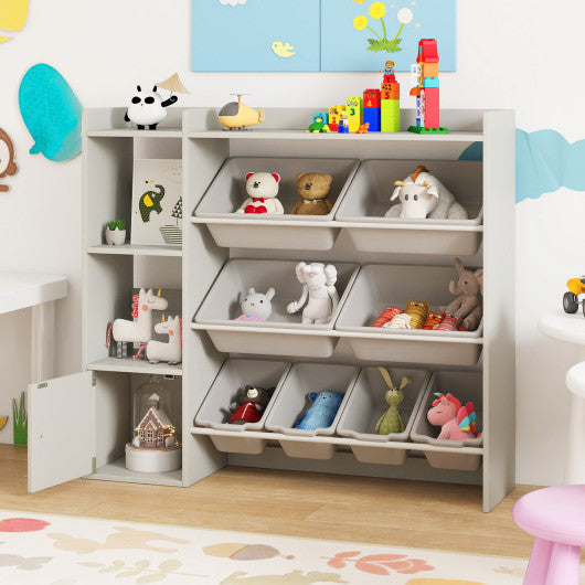 Kids Toy Storage and Bookshelf with Open Shelves and Single-door Cabinet-Gray