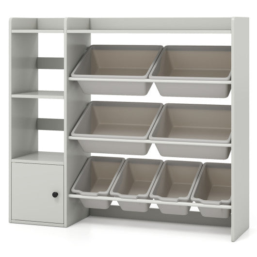 Kids Toy Storage and Bookshelf with Open Shelves and Single-door Cabinet-Gray