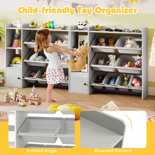 Kids Toy Storage and Bookshelf with Open Shelves and Single-door Cabinet-Gray