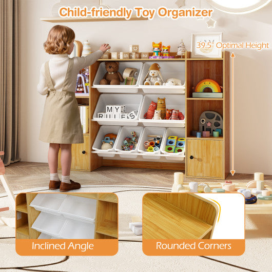 Kids Toy Storage and Bookshelf with Boxes and Open Shelves-Beige