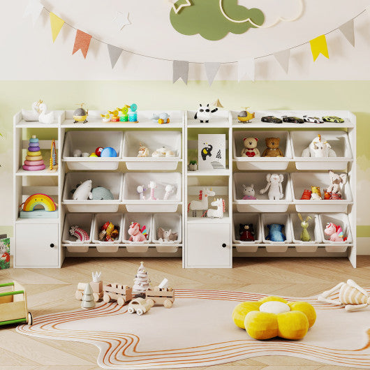 Kids Toy Storage and Bookshelf with Open Shelves and Single-door Cabinet-White