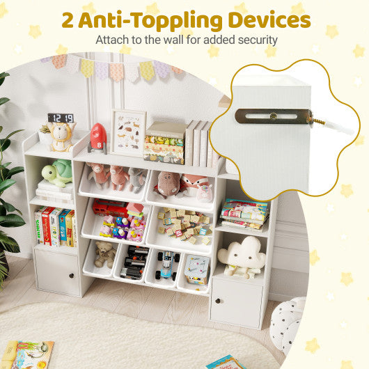 Kids Toy Storage and Bookshelf with Boxes and Open Shelves-White