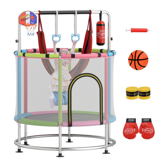 55 inches Kids Trampoline Gift for for 3-6 Years Old Boys and Girls-Pink