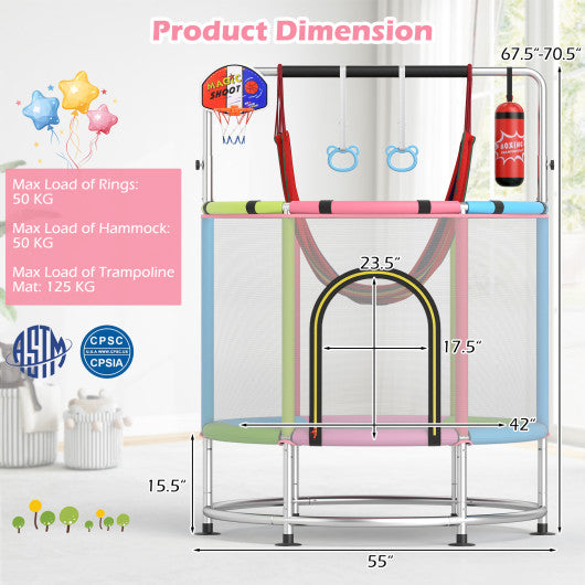 55 inches Kids Trampoline Gift for for 3-6 Years Old Boys and Girls-Pink