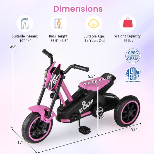 Kids Tricycle 3-Wheel Toddler Bike with Foot Pedals Forward Backward-Pink