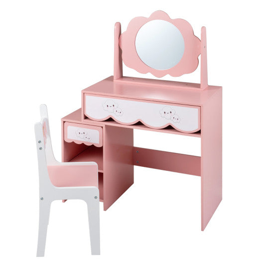 Kids Vanity Set with 360¡« Rotating Mirror & Chair for Girls-Pink