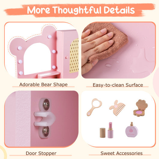 Kids Vanity with Lights and 5 Drawers for Kids Aged 3+ Years Old-Pink