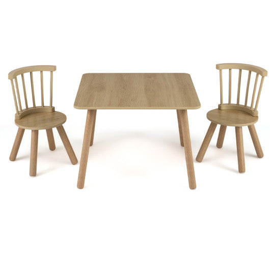Kids Wooden Table and Chairs Set 3-Piece Toddler Furniture with Pine Wood Frame-Natural