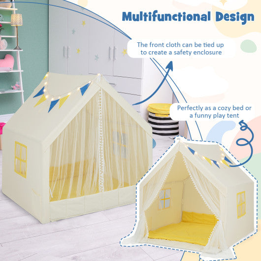 48 x 42 x 50 Inch Large Play Tent with Washable Cotton Mat Holiday Birthday Gift for Kids-Beige