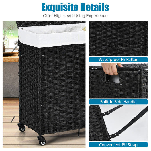 Laundry Hamper with Wheels and Lid-Black