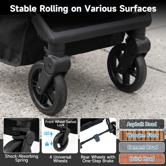 Lightweight Baby Stroller with One-Hand Folding and Adjustable Canopy for Toddlers-Blue