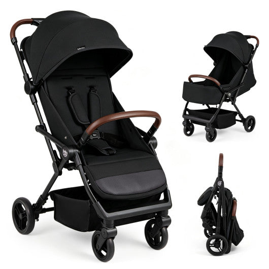 Lightweight Baby Stroller with One-Hand Folding and Adjustable Canopy for Toddlers-Black