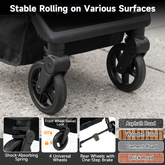 Lightweight Baby Stroller with One-Hand Folding and Adjustable Canopy for Toddlers-Black