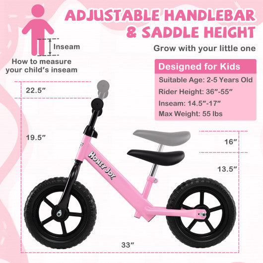 Lightweight Toddler Balance Bike No Pedal Training Bicycle-Pink